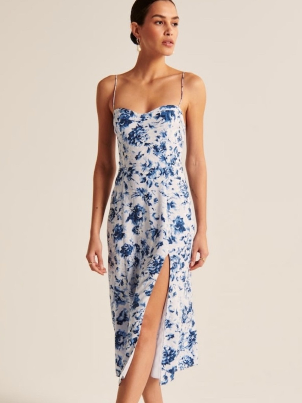 Abercrombie & Fitch XXL Blue Midi Dress Side Slit Summer Vacation Wedding Floral